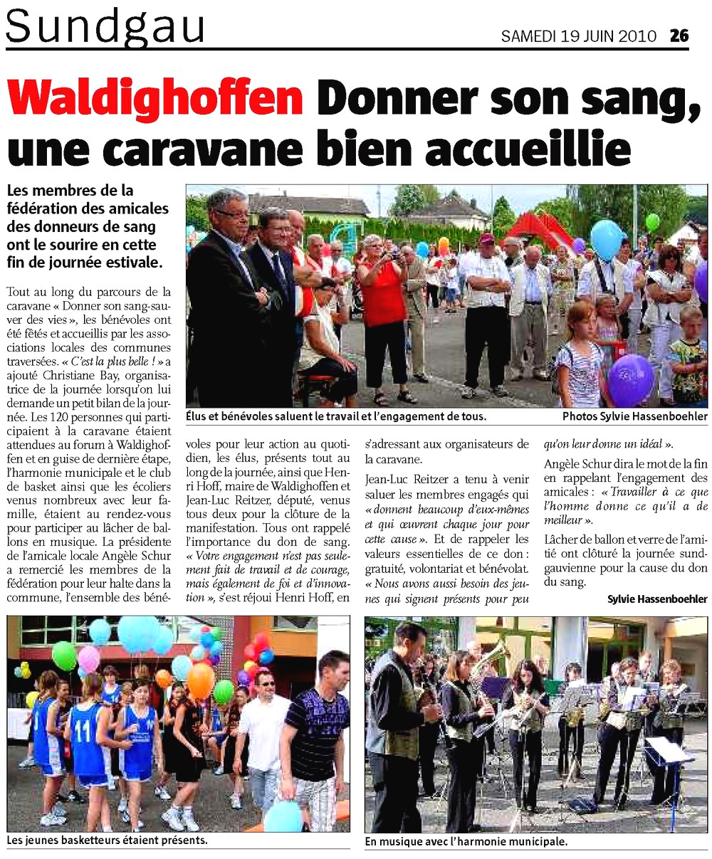 Article L'Alsace Caravane du Sang 2010