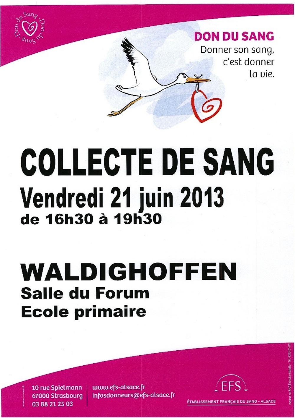 Affiche collecte de sang du 21 juin 2013