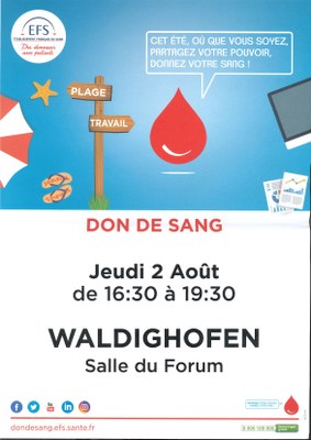 Affiche collecte de sang le 02 août 2018