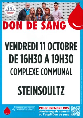 Affiche collecte de sang le 11 octobre 2024