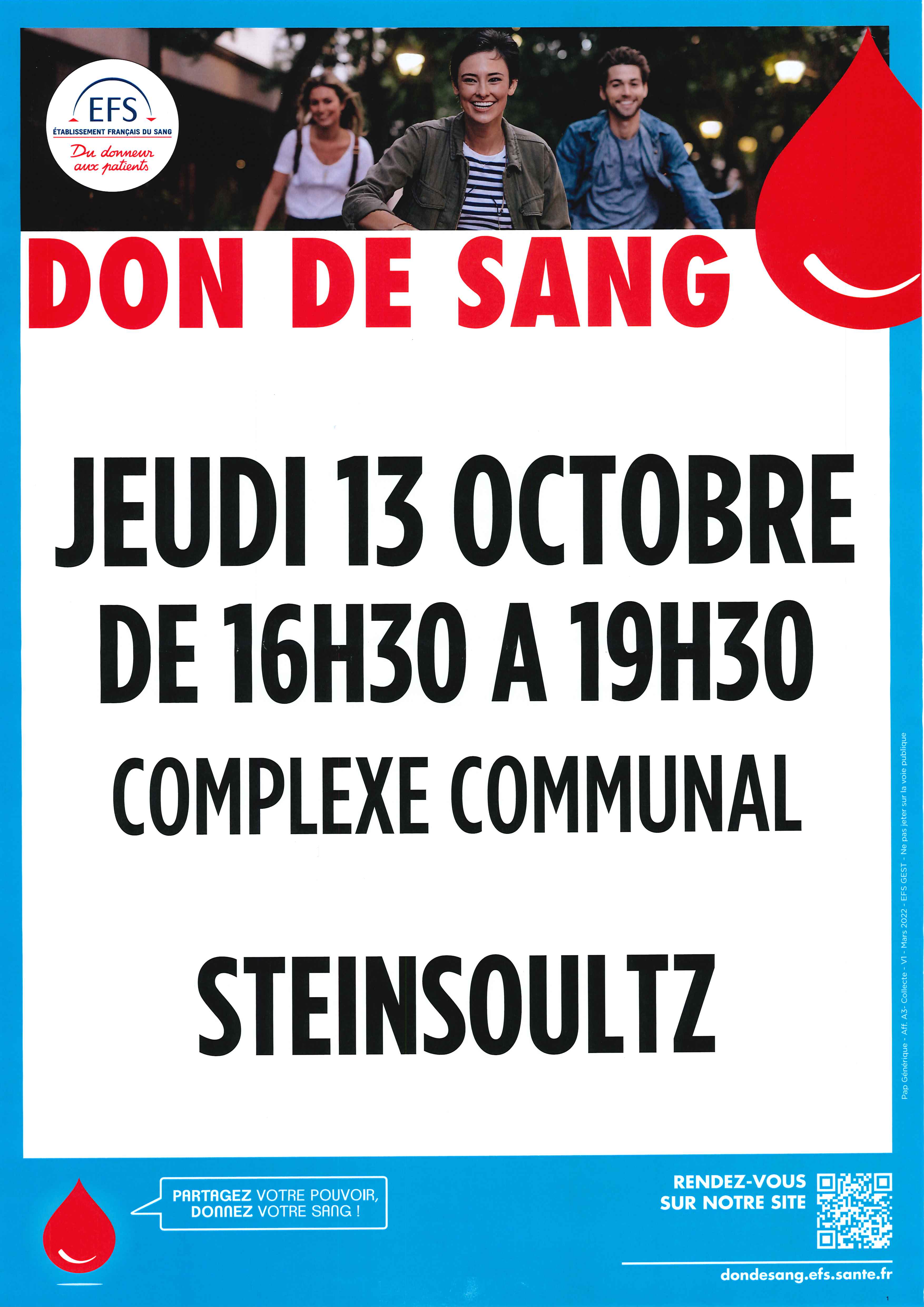 Affiche don du sang le 13.10.2022 à Steinsoultz