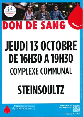 Affiche don du sang le 13.10.2022 à Steinsoultz