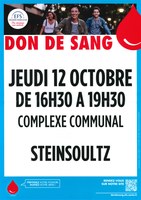 Affiche don du sang Steinsoultz le 12 octobre 2023