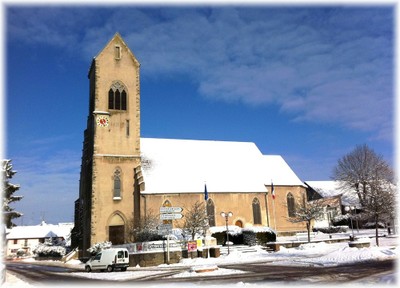 Eglise de Waldighoffen en hiver 