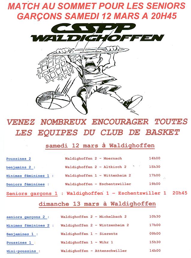 Affiche des rencontres de basket à Waldighoffen le samedi 12 mars 2011