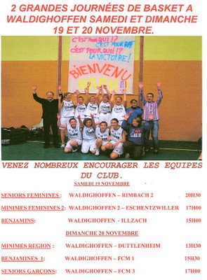 Affiche des matchs de basket à Waldighoffen les 19 et 20 novembre 2011.