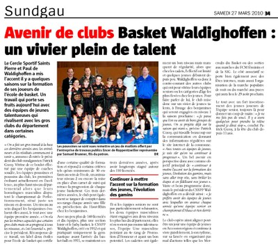 Article sur le basket-club CSSPP Waldighoffen dans le journal l'Alsace du samedi 27 mars.