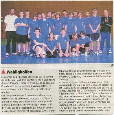 Le basket-club CSSPP Waldighoffen dans le journal l&rsquo;Alsace du 17 avril.