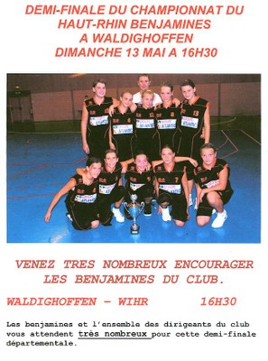 Affiche 1/2 finale benjamines du dimanche 13 mai.