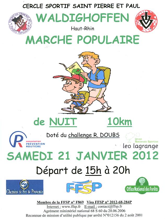 Affiche de la marche populaire de nuit du basket-club CSSPP Waldighoffen.