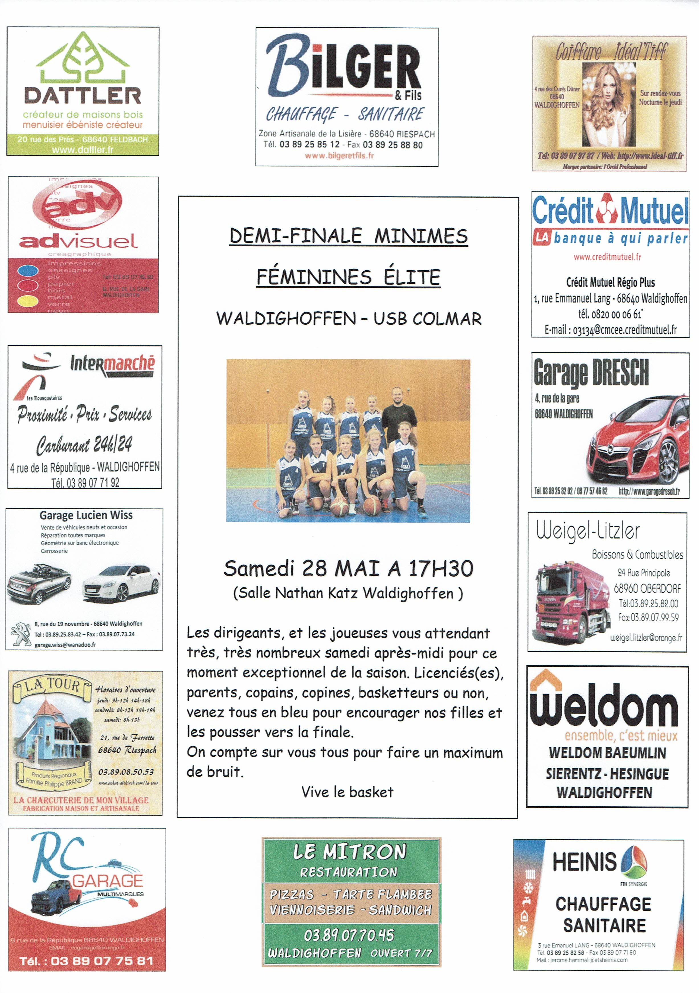 Affiche demi-finale du samedi 28 mai 2016.