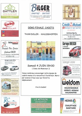 Affiche demi-finale élite U17M du samedi 4 juin 2016.