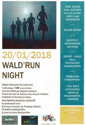 Affiche trail de nuit du 20 janvier 2018 à Waldighoffen.