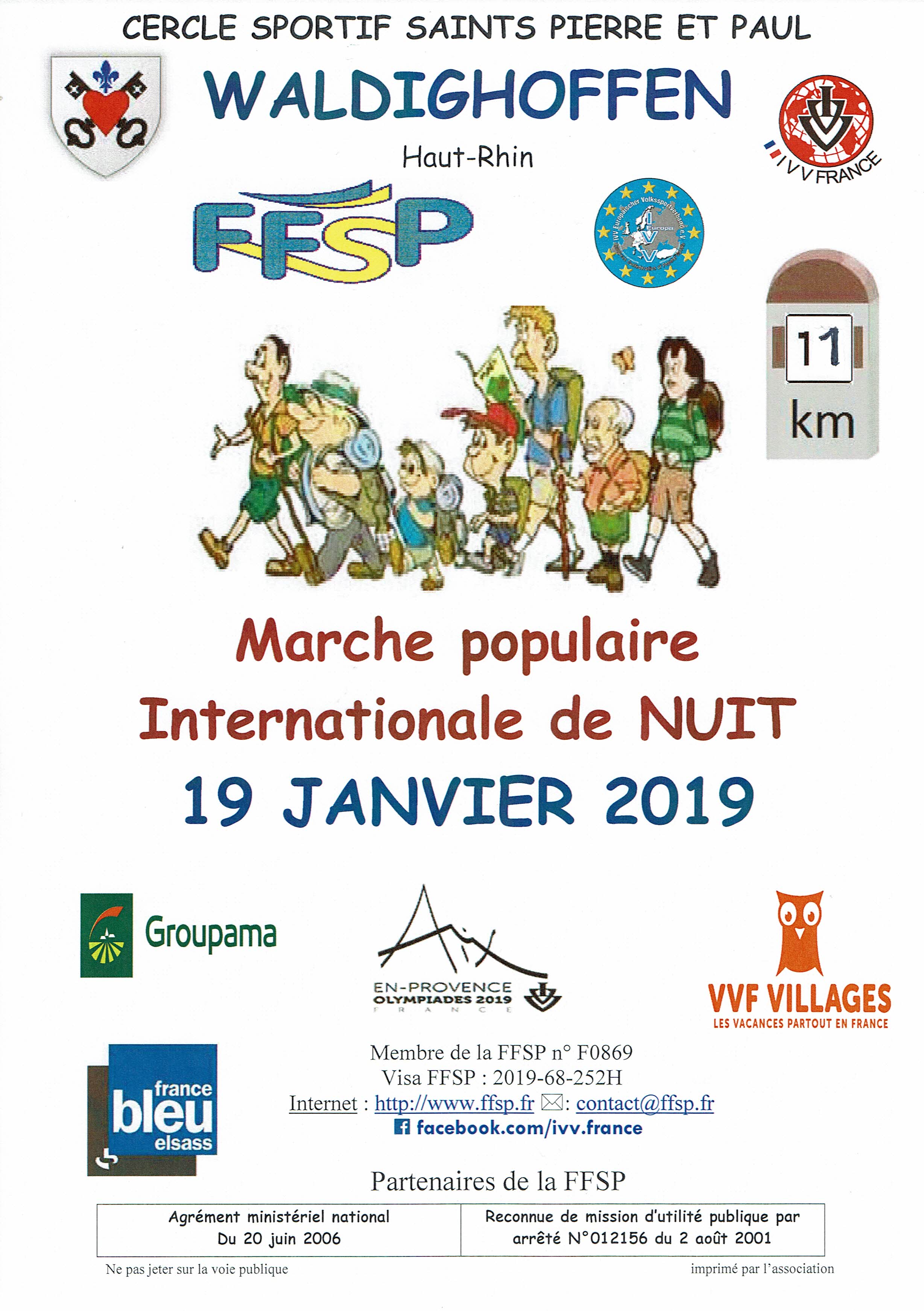 Affiche marche de nuit bu basket-club CSSPP Waldighoffen du 19 janvier 2019.