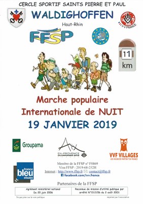 Affiche marche de nuit bu basket-club CSSPP Waldighoffen du 19 janvier 2019.