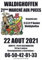 L'affiche du marché aux puces des basketteurs de Waldighoffen du dimanche 22 Aout 2021.