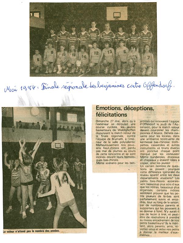 Finale régionale benjamines saison 83/84.