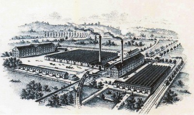 Lithographie de l&rsquo;usine Lang de Waldighoffen vers 1900