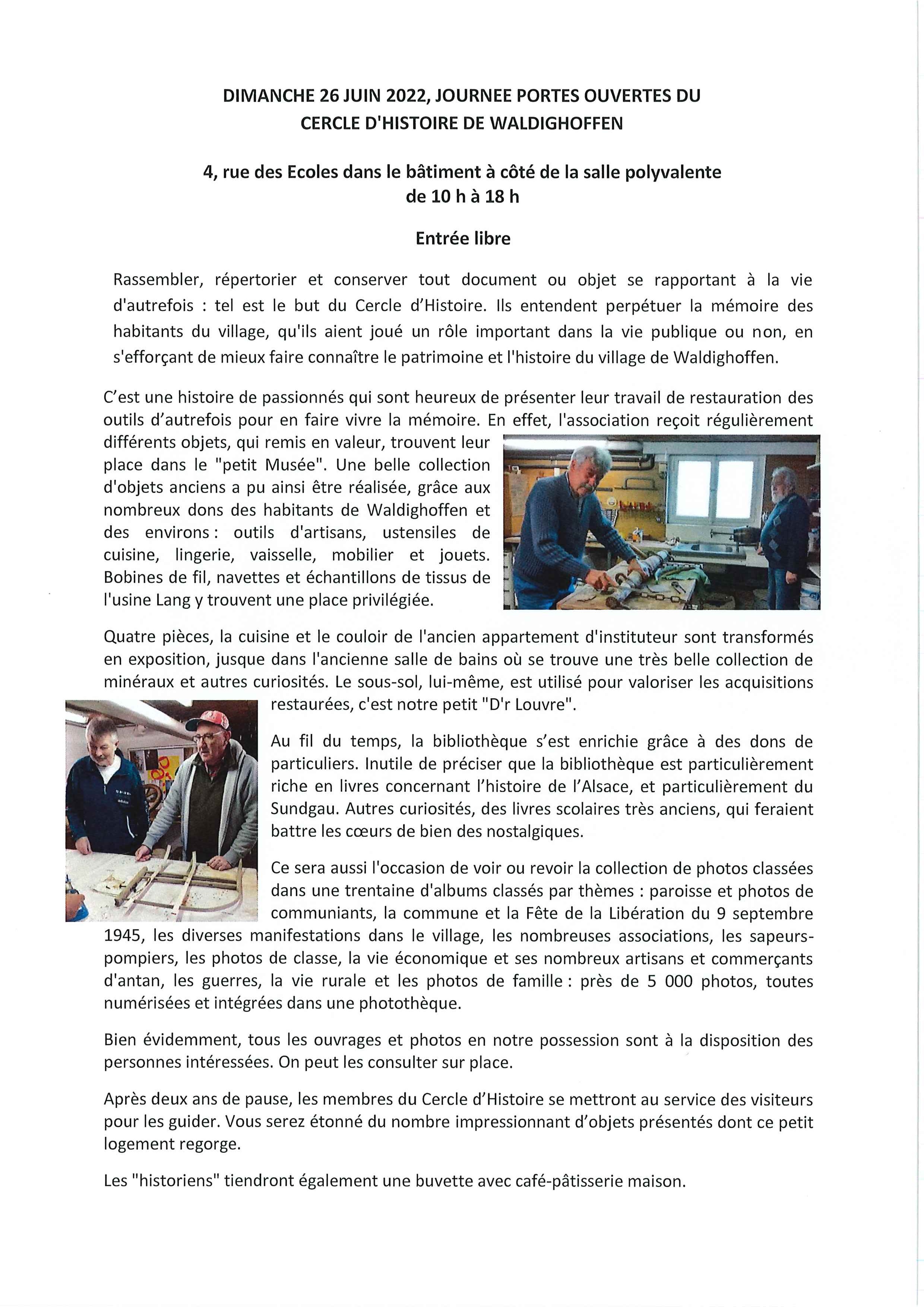 Journée portes ouvertes le dimanche 26.06.2022