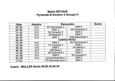 Planning des matchs RETOUR à Waldighoffen