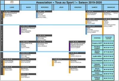 Planning cours collectifs Association Tous au Sport 2019-2020