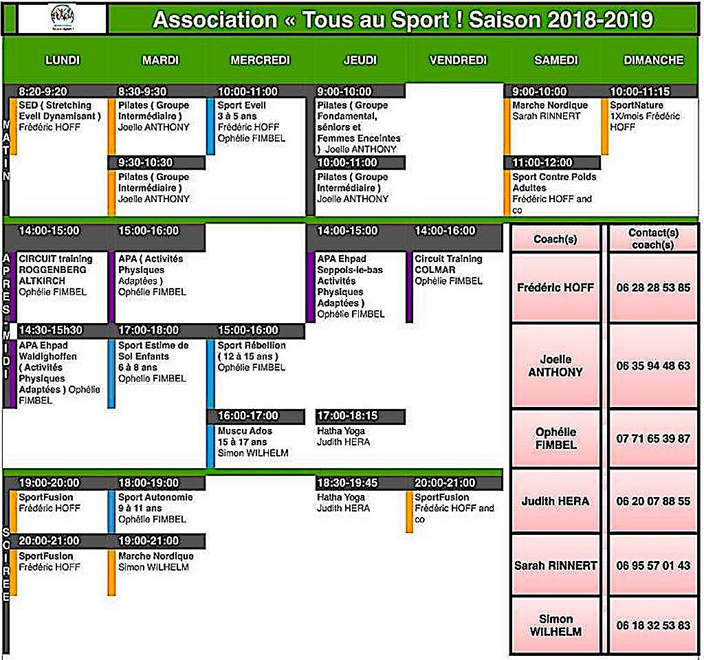 Programme 2018-2019 Tous au Sport