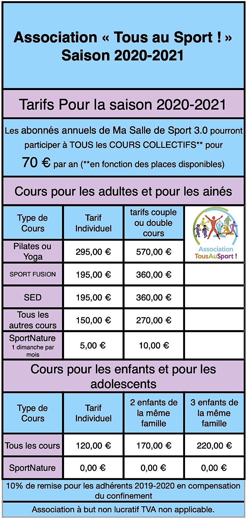 Tous au Sport-Tarifs 20/21