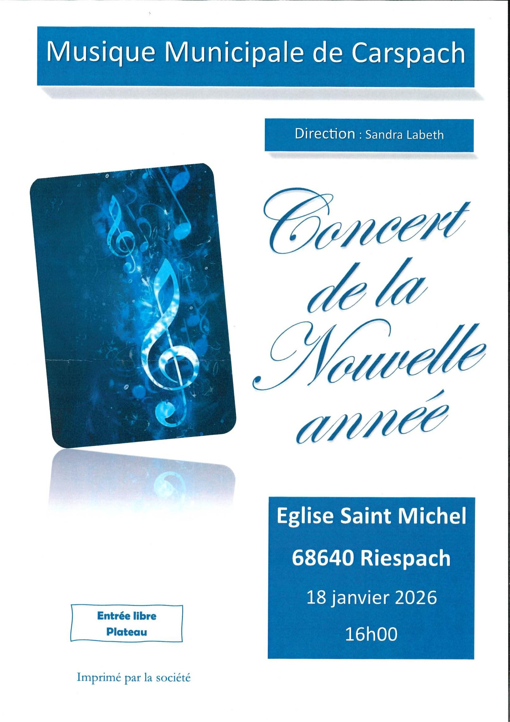 Affiche Concert musique de Carspach du 18 janvier 2026