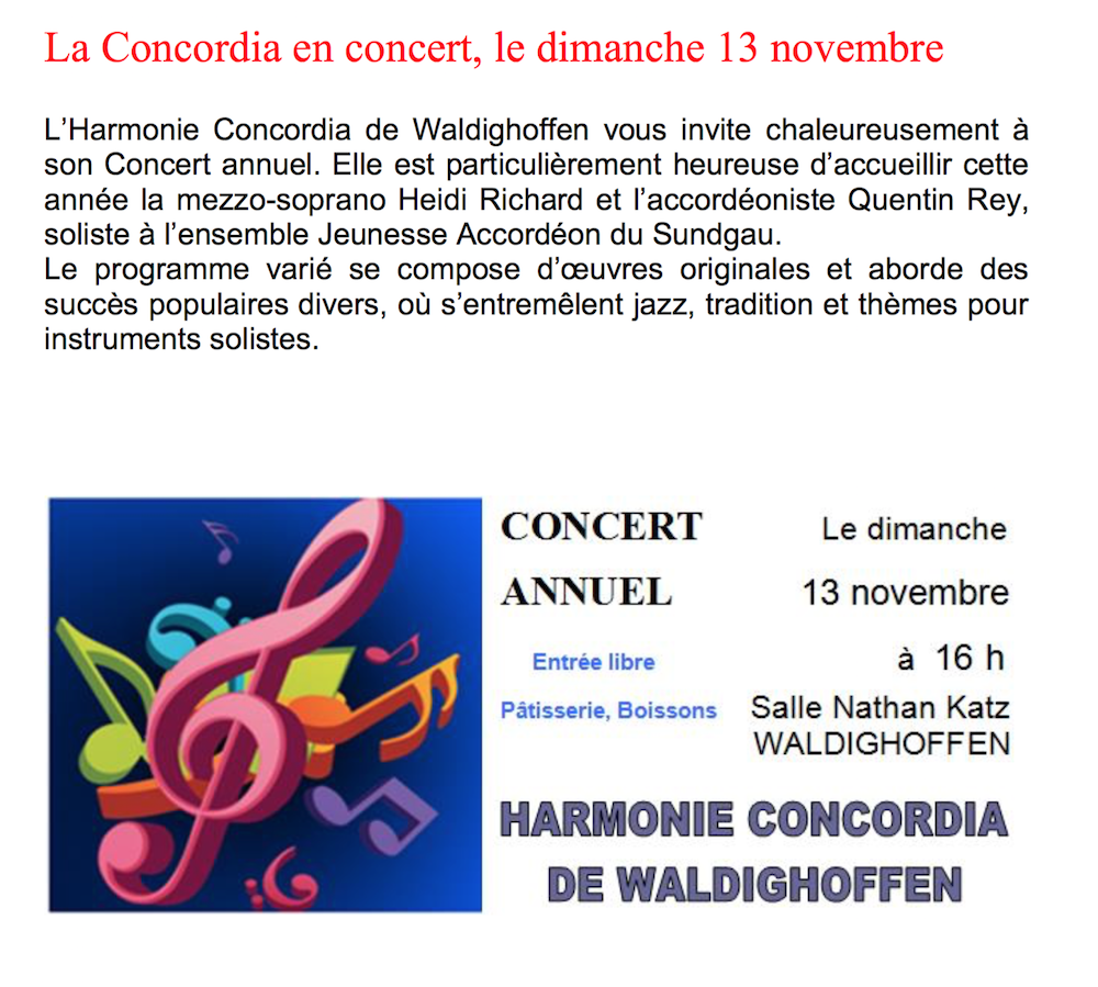 Annonce Concert Concordia, dimanche 13 novembre 2016