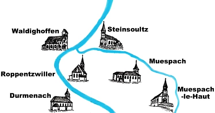 Carte stylisée des 6 paroisses