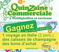 Panneau publicitaire annonçant les dates et les lots à gagner lors de la quinzaine commerciale 2011 de l'ACAW.