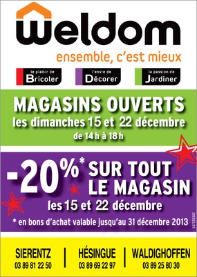 Magasins ouverts le dimanche chez Weldom