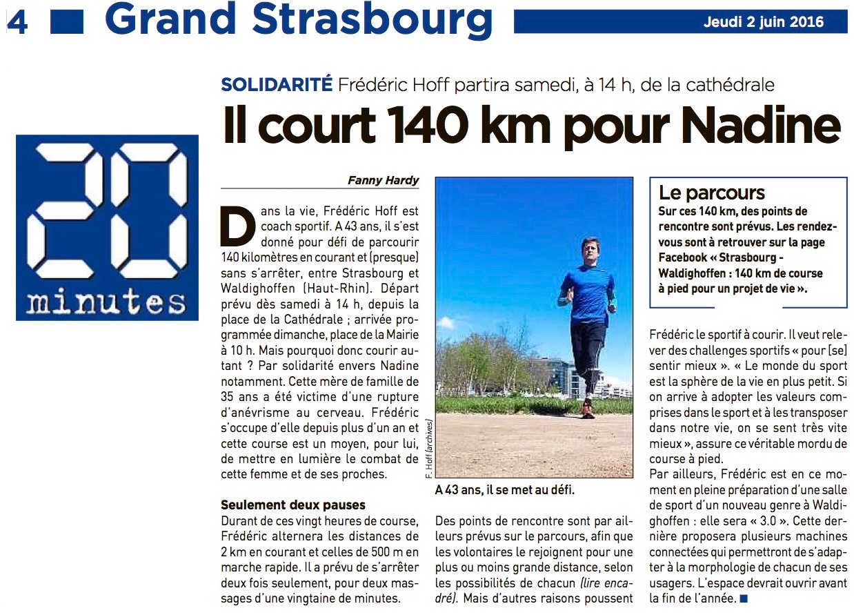 2016/06/02 - 20Minutes - Il court 140 km pour Nadine