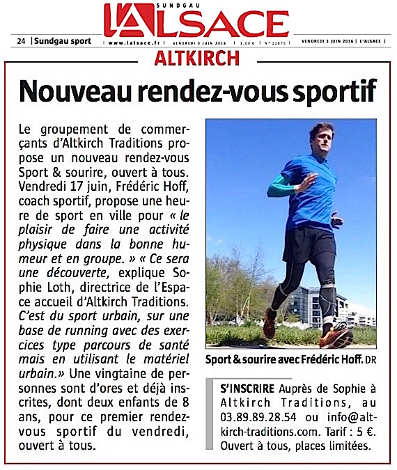 2016/06/03 - L'Alsace - Nouveau rendez-vous sportif à Altkirch avec Frédéric Hoff