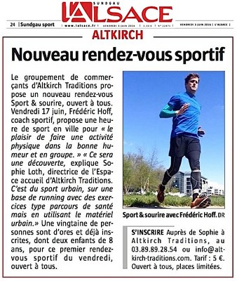 2016/06/03 - L'Alsace - Nouveau rendez-vous sportif à Altkirch avec Frédéric Hoff