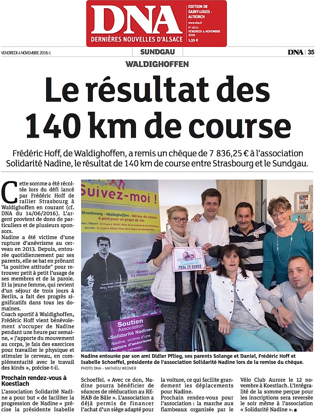 2016/11/04 - DNA - Le résultat des 140 km de course avec F. Hoff