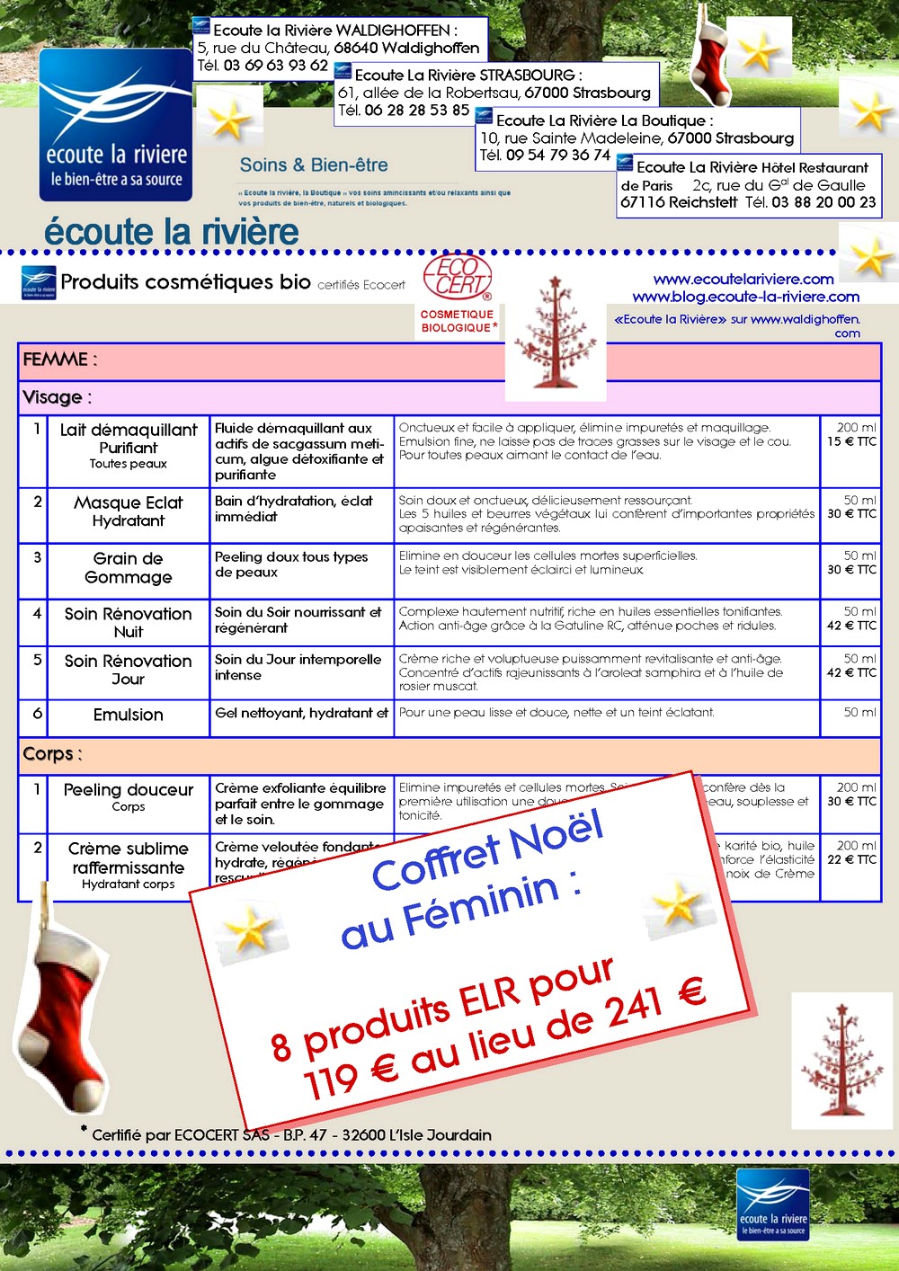 Coffret Noël 2010 Produits Cosmétiques bio ELR Femme
