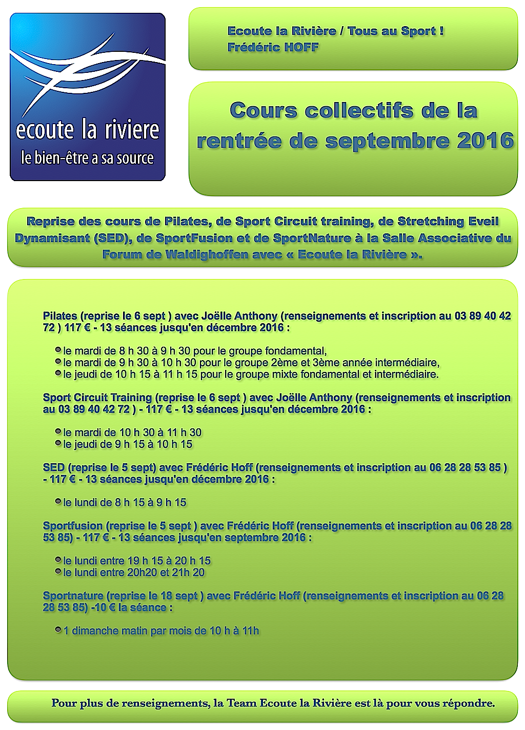 Les cours collectifs de Ecoute la Rivière à Waldighoffen (2016-2017)