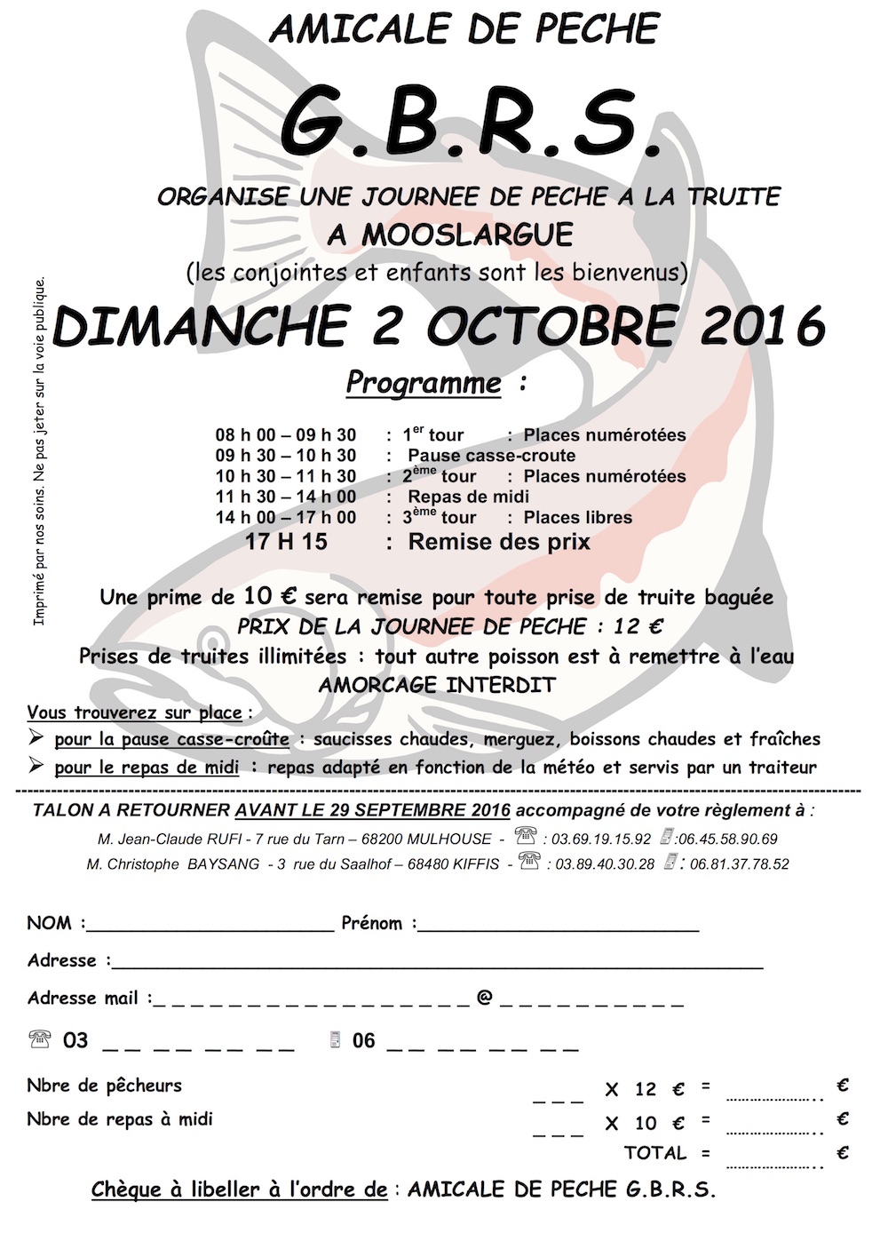 Amicale de pêche GBRS - Dimanche 2 octobre 2016 à Mooslargue