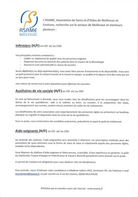 ASAME proposition d'emplois 