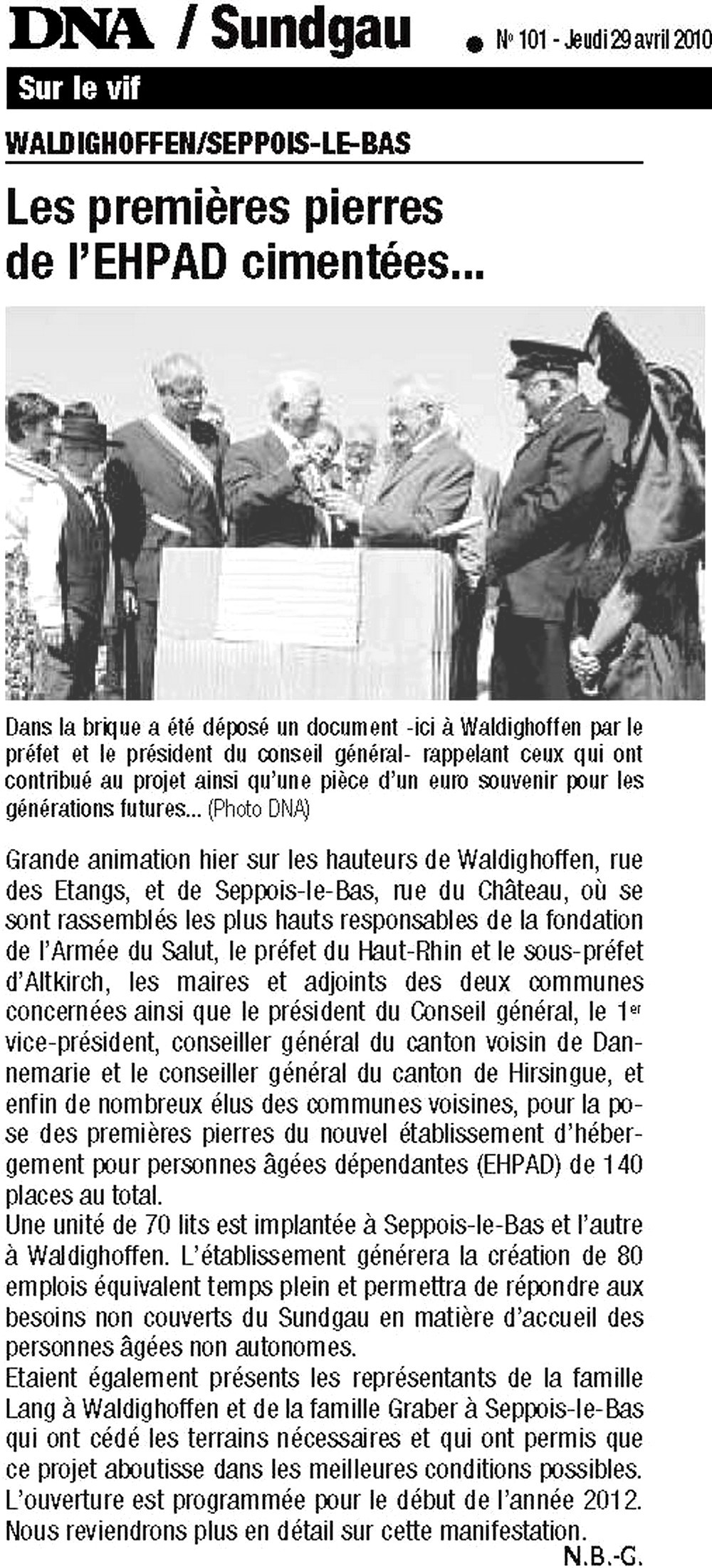 1ère pierre - article DNA du 29 avril 2010