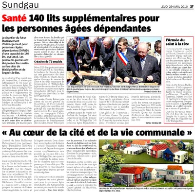1ère pierre - article L'ALSACE page 27 du 29 avril 2010