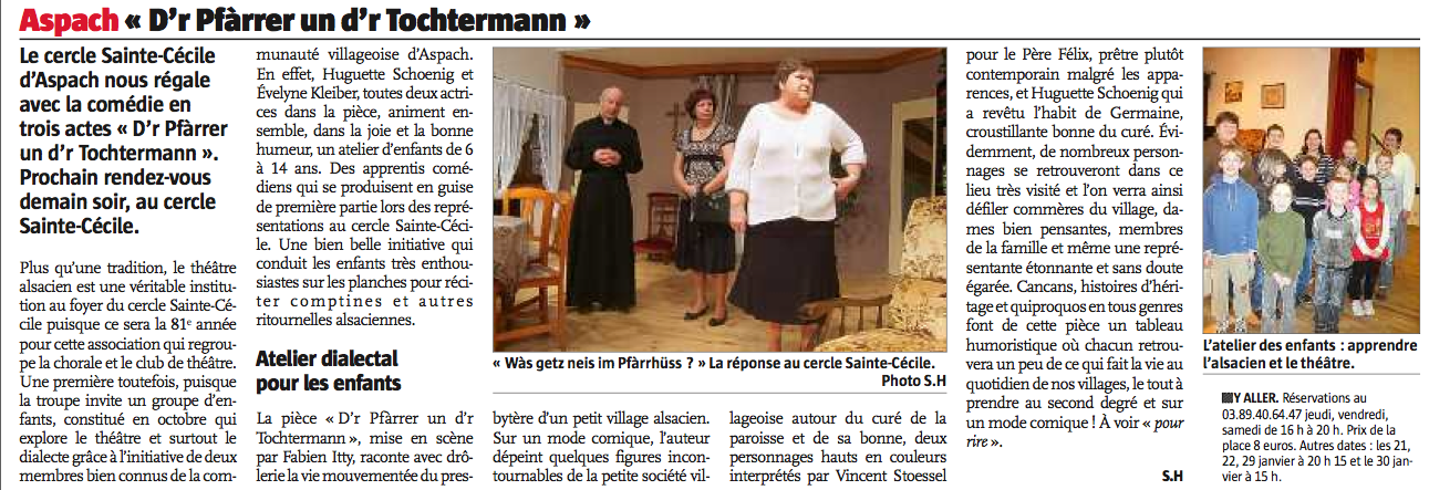 Article du journal l'Alsace : Théâtre dialectal la saison 2011 est lancée ! - partie 2