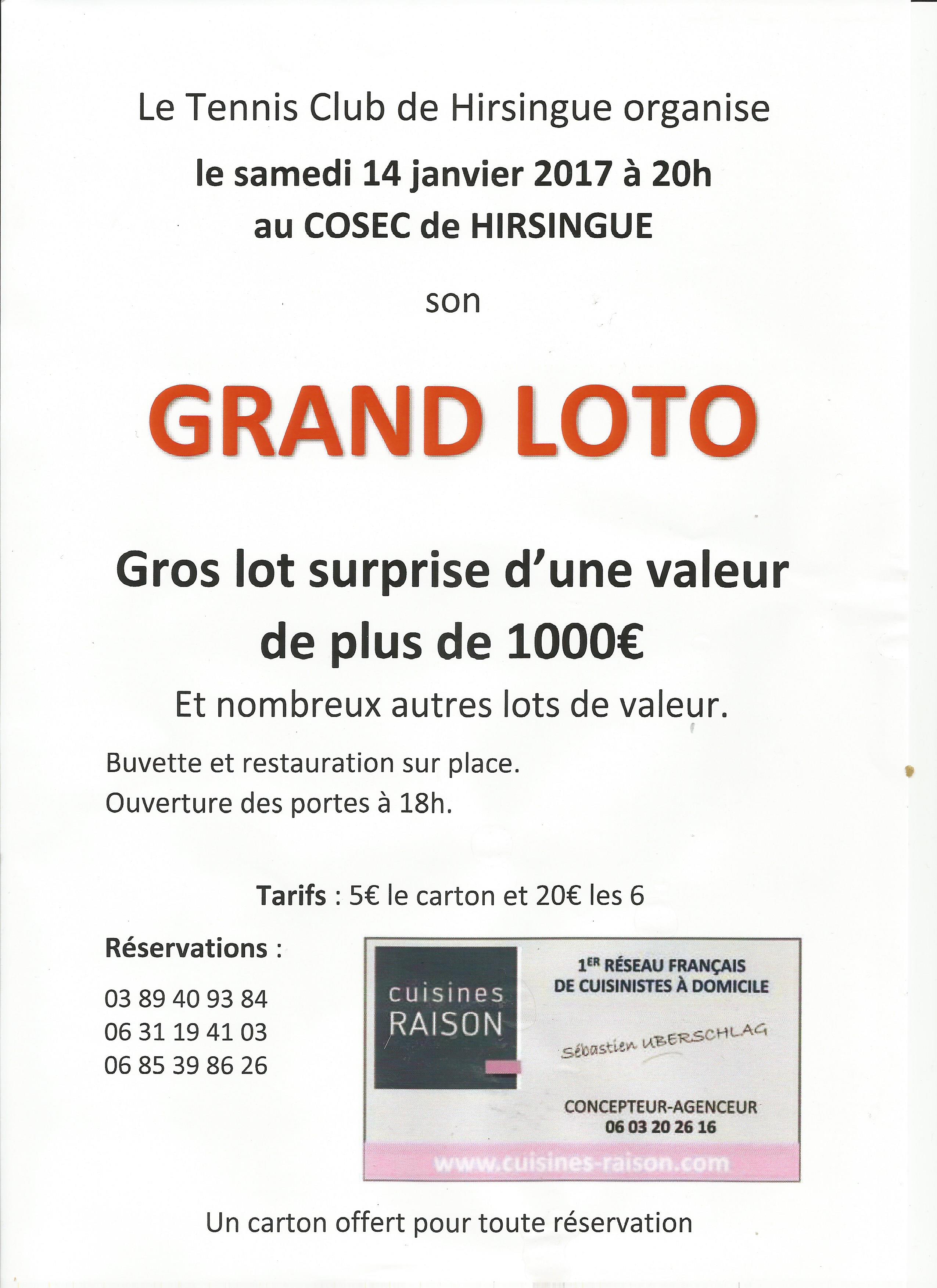Affiche du tenis club de Hirsingue pour le grand Loto