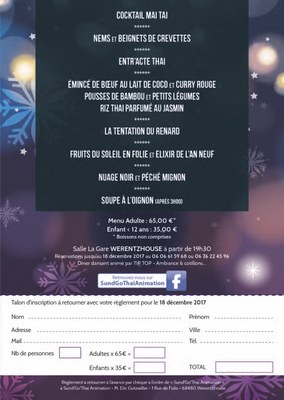 Affiche Menu Réveillon de la Saint Sylvestre 2017-2018 à Werentzhouse 