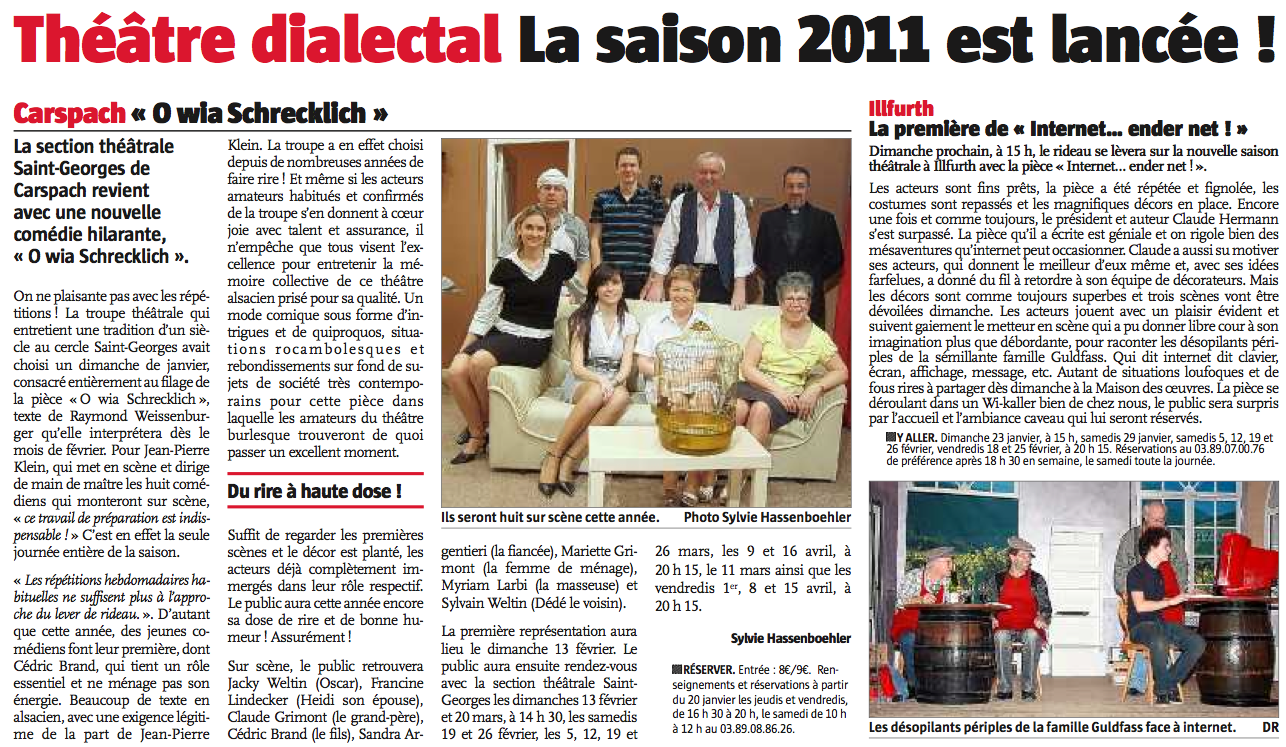 Article du journal l'Alsace : Théâtre dialectal la saison 2011 est lancée ! - partie 1