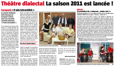 Article du journal l'Alsace : Théâtre dialectal la saison 2011 est lancée ! - partie 1
