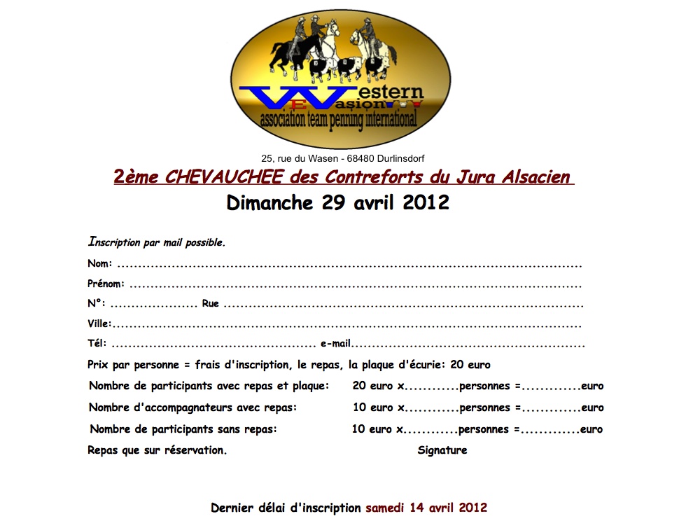 Coupon d'inscription chevauchée 2012