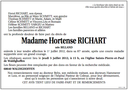 Avis de décès de Richart Hortense