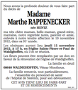 Avis de décès Marthe Rappenecker